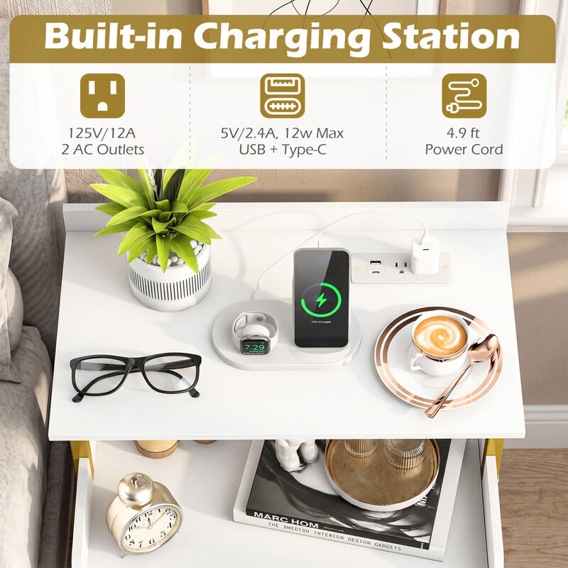 Wall-Mounted Nightstand with LED Lights and Charging Station for Bedroom image number 4