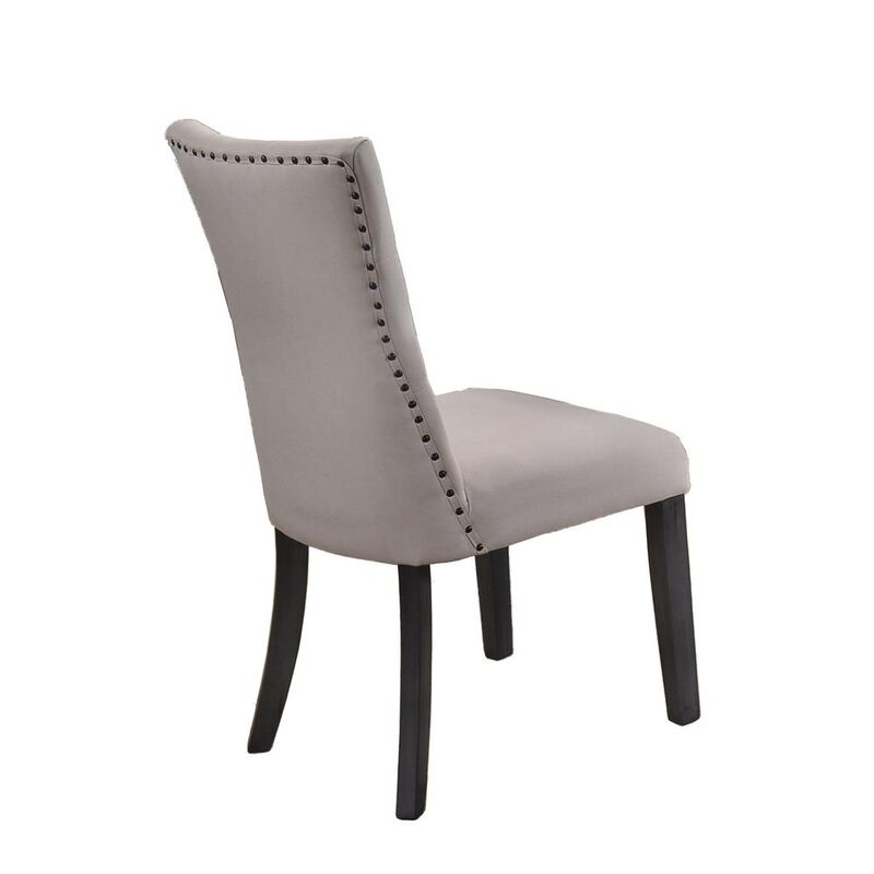 5 Piece Dining Set, Weathered Gray Dining Table & 5 Side Chairs in Beige Linen