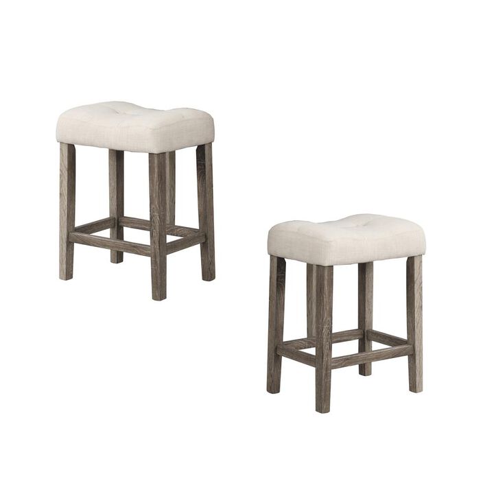 Best Master Furniture Vitaliya Antique Natural Oak Linen Counter Height Stools, Set of 2