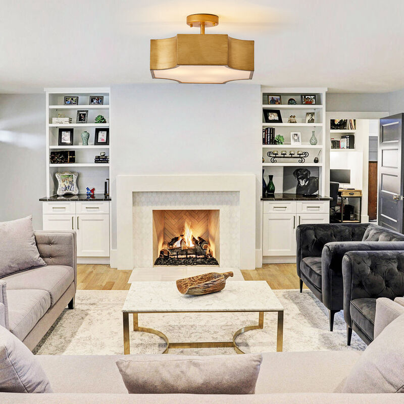 Classic Gold Metal 3-Light Semi-Flush Mount Ceiling Light