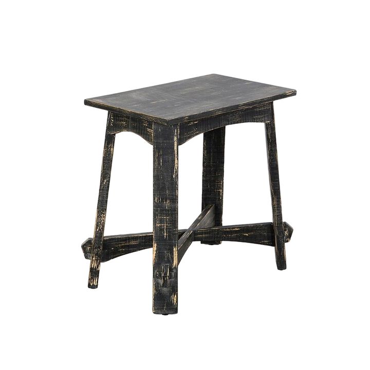 Rena Accent Chairside Table, X Legs, 24in Distressed Rustic Black Wood