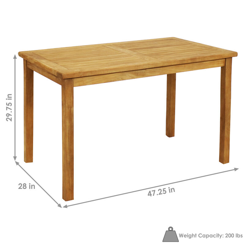 Sunnydaze 47.25 in Solid Teak Rectangular Patio Dining Table
