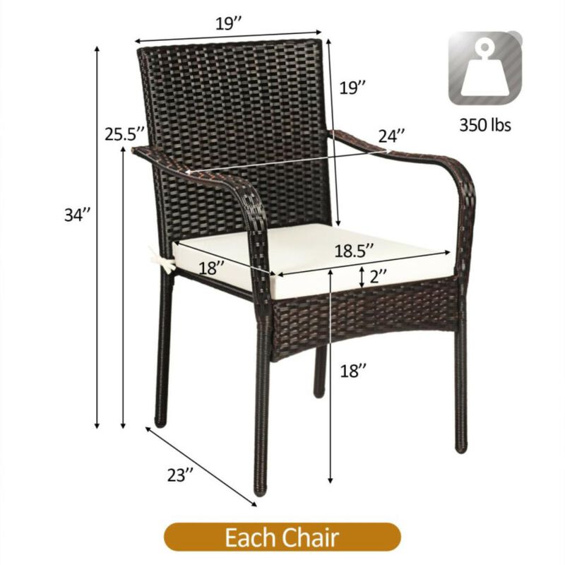 Hivvago Set of 4 Patio Rattan Stackable Dining Chair with Cushioned Armrest for Garden