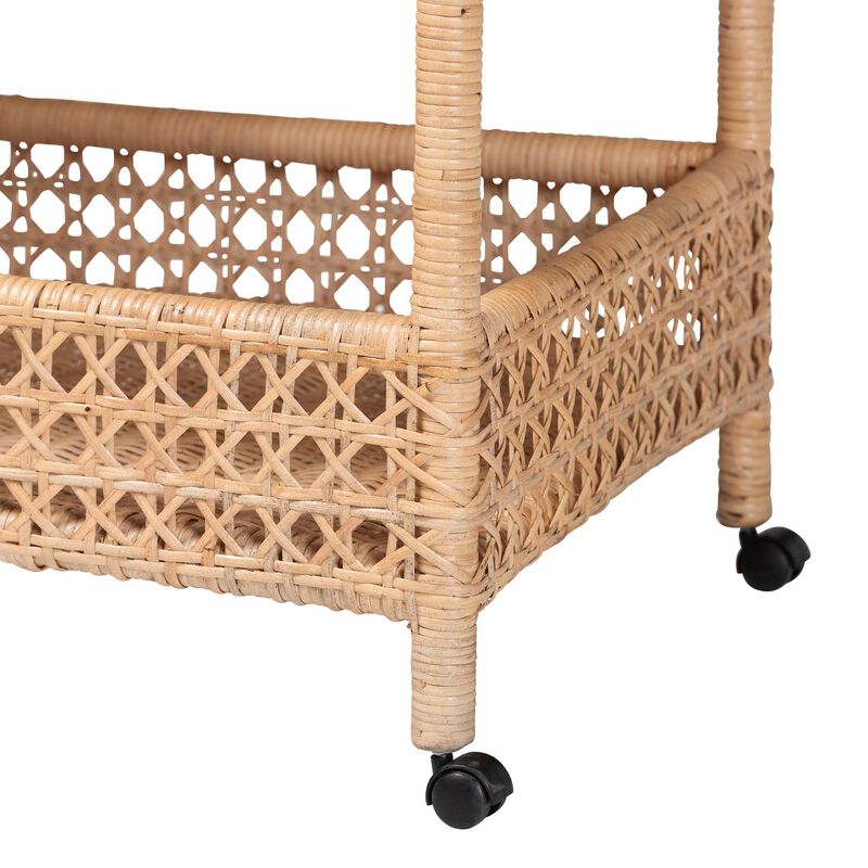 bali & pari Alaina Natural Rattan Kitchen Cart - 2-Tier Handwoven Wicker Storage Trolley with Handle for Kitchen or Lounge image number 5