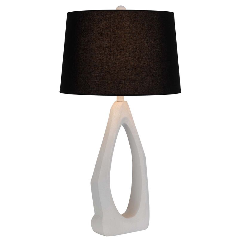 Table Lamp with Black Drum Shade, Sculpted White Resin Base, 30 Inch image number 2