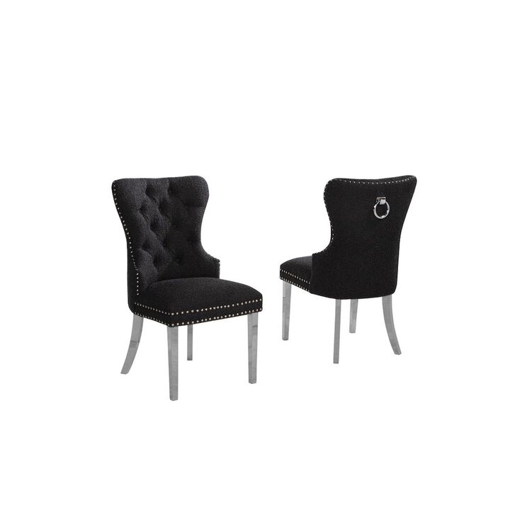 Best Quality Furniture Black Boucle Fabric And Silver Base Side Chairs (Set Of 2)