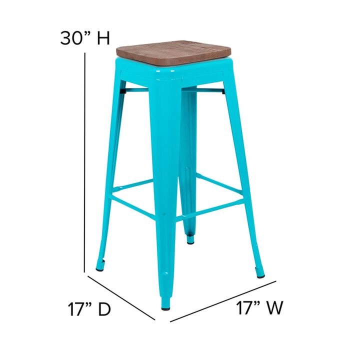Flash Furniture Lily 30" High Metal Indoor Bar Stool with Wood Seat in Teal - Stackable Set of 4
