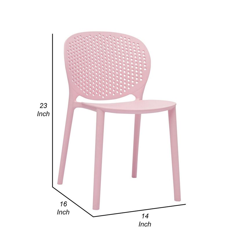 Gyna 14 Inch Kids Side Chair, Round Dotted Backrest, Armless, Pink - Benzara