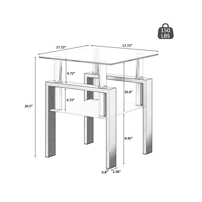 Streamdale Modern Tempered Glass Square Coffee Table Set image number 7