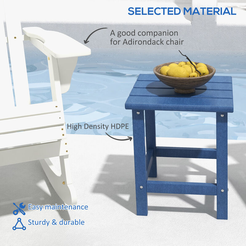 Outsunny Adirondack Side Table, Square Patio End Table, Weather Resistant 15" Outdoor HDPE Table for Porch, Pool, Balcony, Blue
