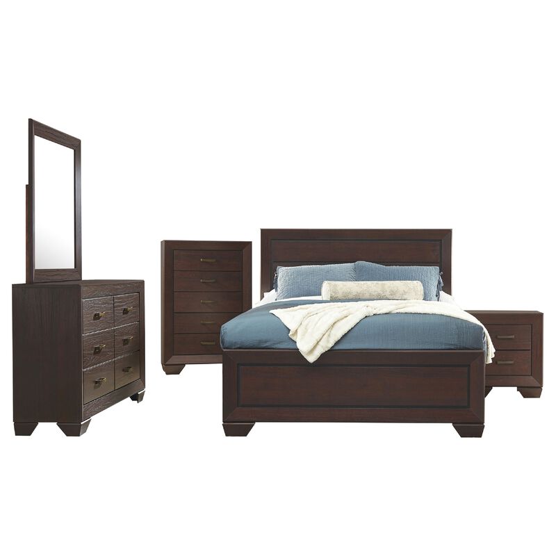Bello 5pc Queen Size Bedroom Set, Recessed Grooves, Dark Cocoa Brown