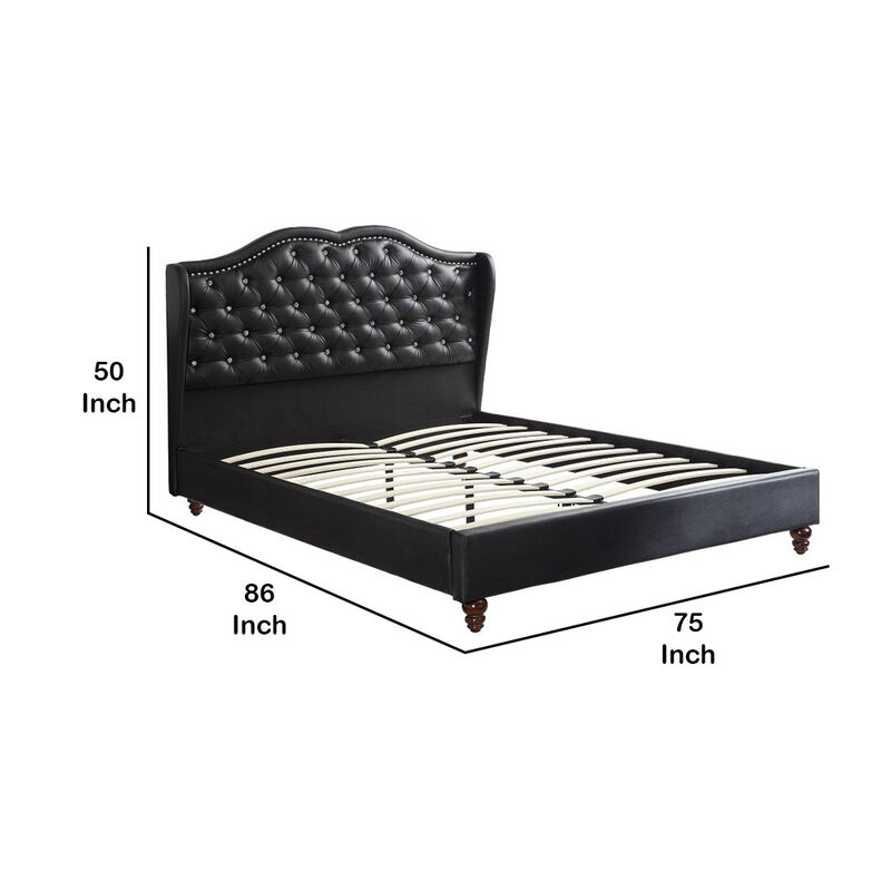 Magnificent Faux Leather Upholstered Eastern King Size Bed Black - Benzara