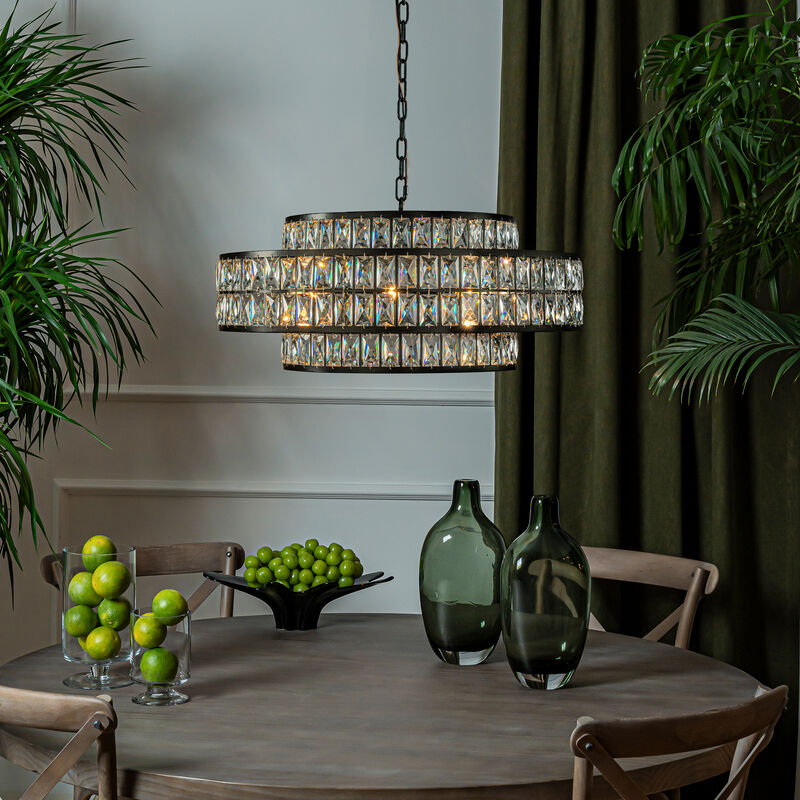 Large Crystal Matte Black Drum Chandelier Modern Glam Lighting Fixture for Dining Room Living Room image number 2