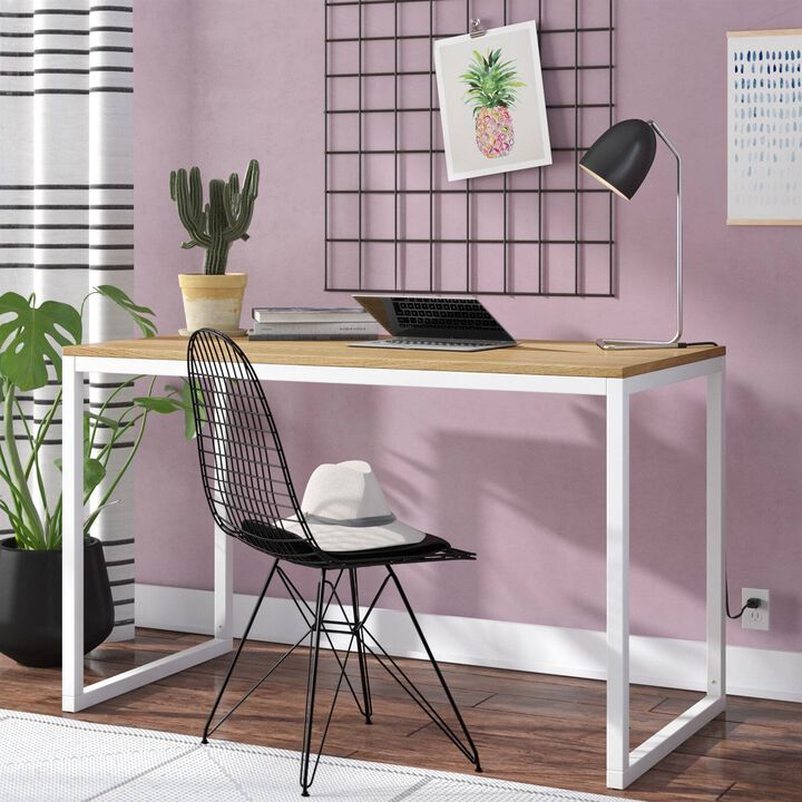 Modern Home Office Desk with Metal Frame & Wood Table Top
