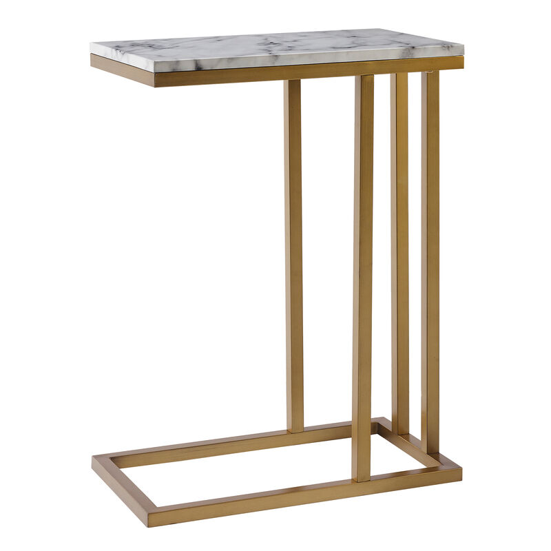 Teamson Home Marmo Modern Marble-Look C Shape Side Table, Faux Marble/Brass