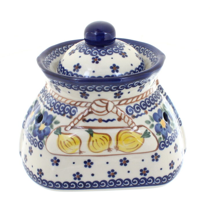 Blue Rose Polish Pottery Spring Blossom Small Garlic Keeper