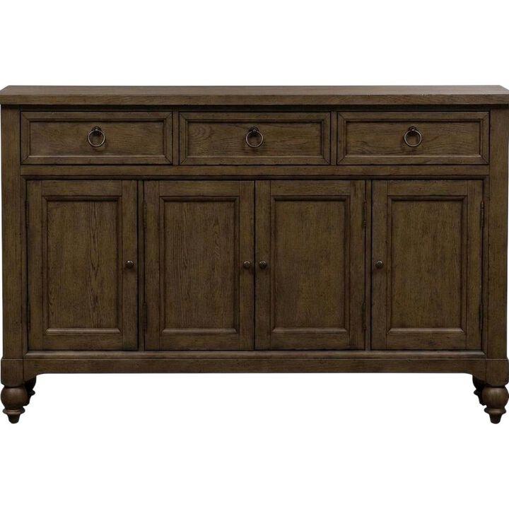 Liberty Furniture Solid Wood Farmhouse Buffet Cabinet with Drawers and Storage Cabinet, Brown