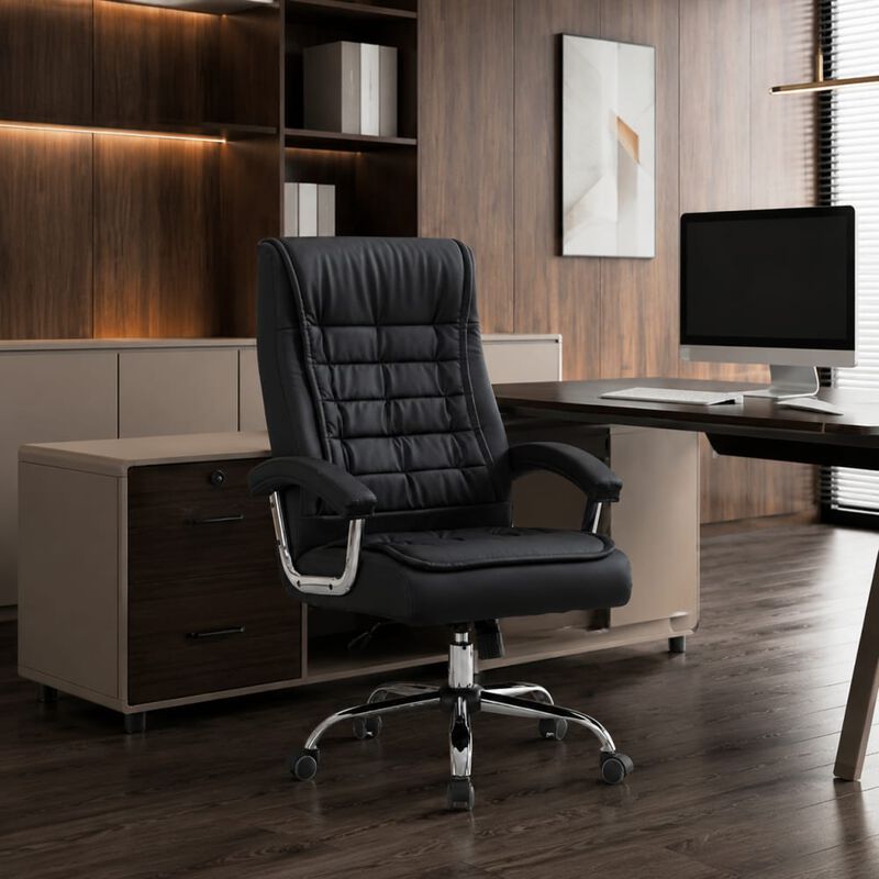 GOODSILO High Back Executive PU Leather Office Chair Ergonomic Swivel Desk Chair with Spring Seat, Chrome Arms, 350lbs Capacity for Home Office image number 2