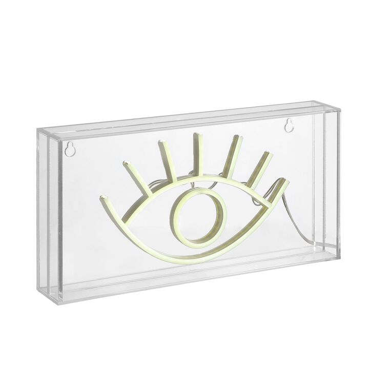 Eye 11.8" Contemporary Glam Acrylic Box USB Operated LED Neon Light, Yellow