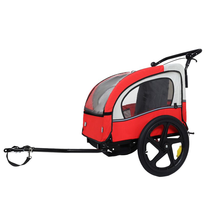 2-in-1 Double Seat Kids Bike Trailer Jogger &ndash; 5-Point Harness & Foldable Design image number 2