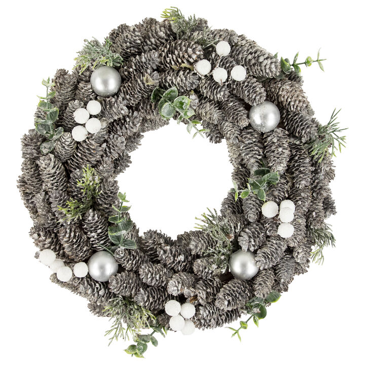 White Berry and Pinecone Foliage Christmas Ornament Wreath  12.5-Inch  Unlit