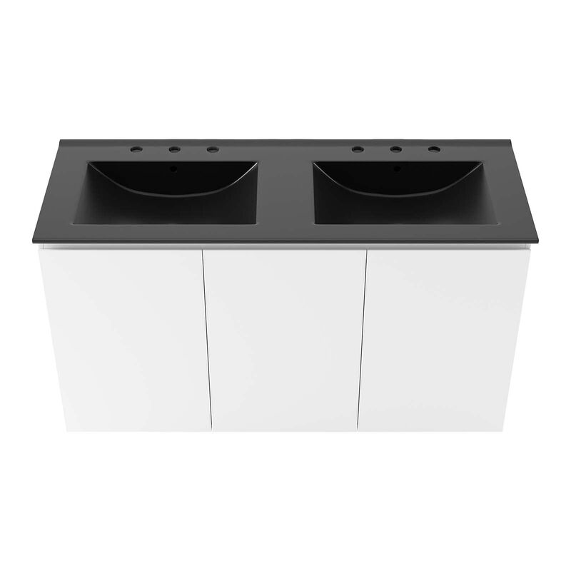 Modway Bryn 48" Wall-Mount Double Sink Bathroom Vanity in White/Black image number 3
