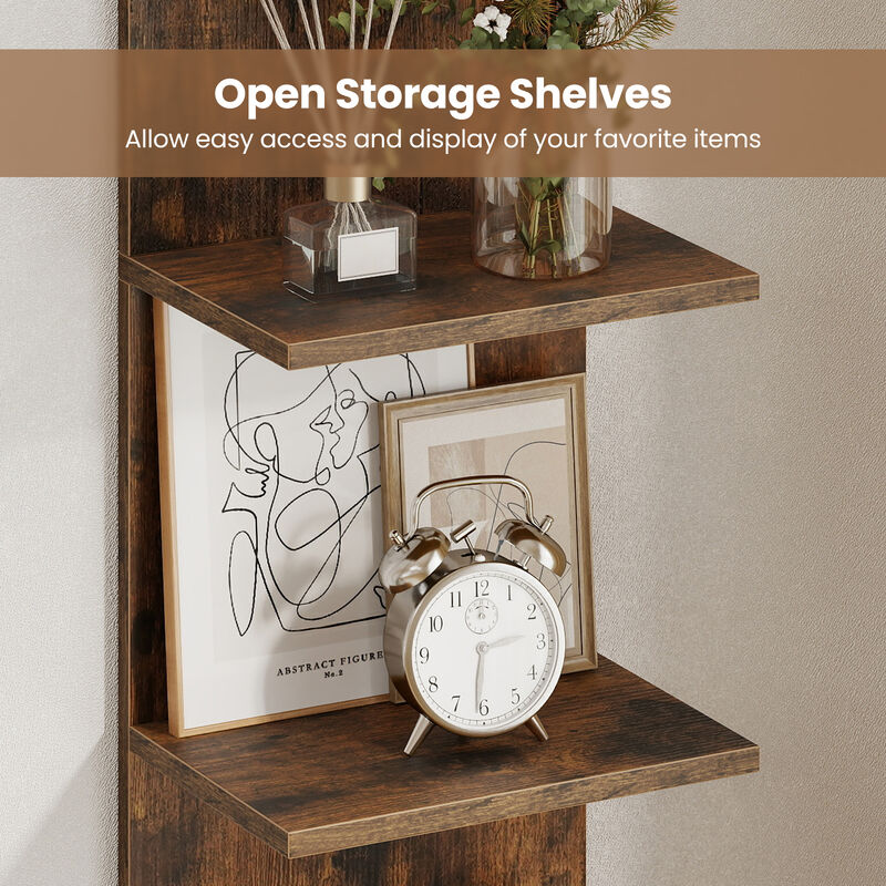 Wall Mounted 5 Tier Shelf Unit with Wood Grain for Display and Storage-Brown image number 5