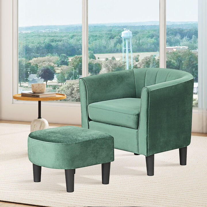 Teddy Velvet Club Chair with Matching Ottoman Footrest