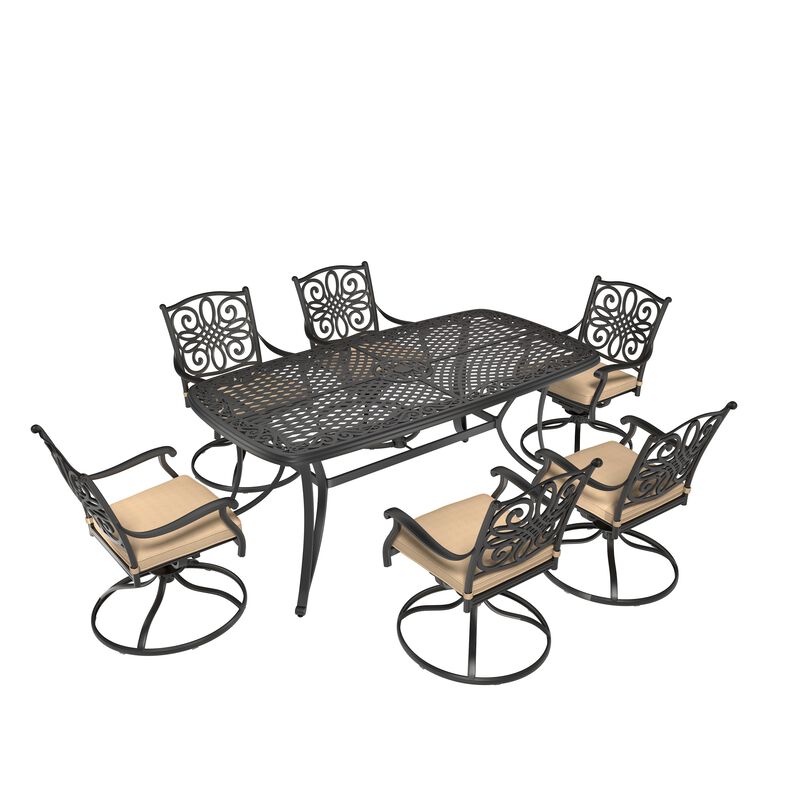 Mondawe 7 Pieces Weather-Resistant Outdoor Cast Aluminum Dining Set for Patio,Garden,Deck