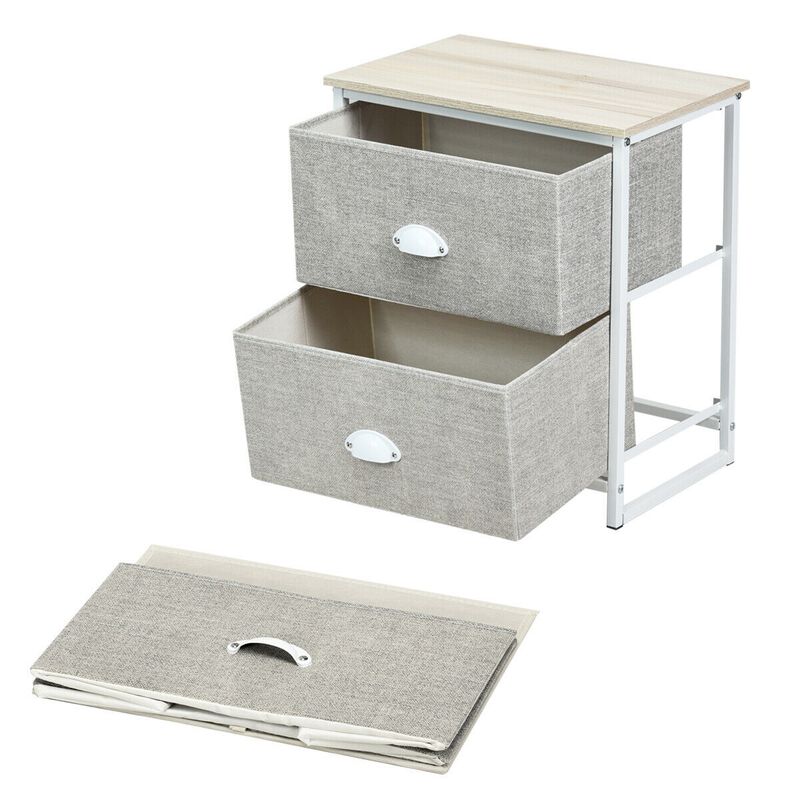 Metal Frame Nightstand Side Table Storage with 2 Drawers-Grey
