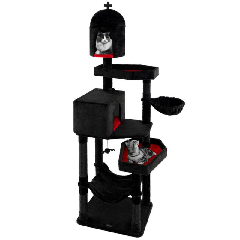 Hivvago Gothic Cat Tree with 2 Cat Condos and Coffin Bed for Indoor Cats