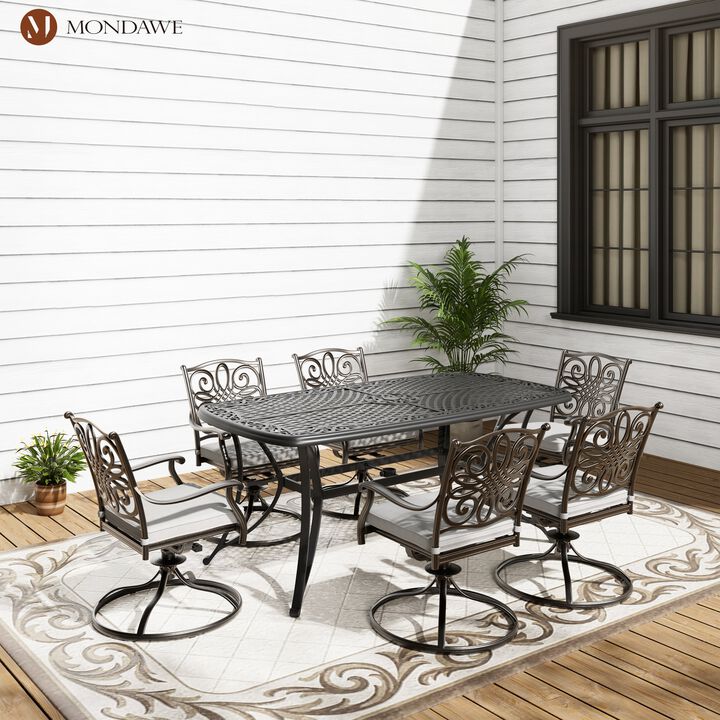 Mondawe 7 Pieces Weather-Resistant Outdoor Cast Aluminum Dining Set for Patio,Garden,Deck