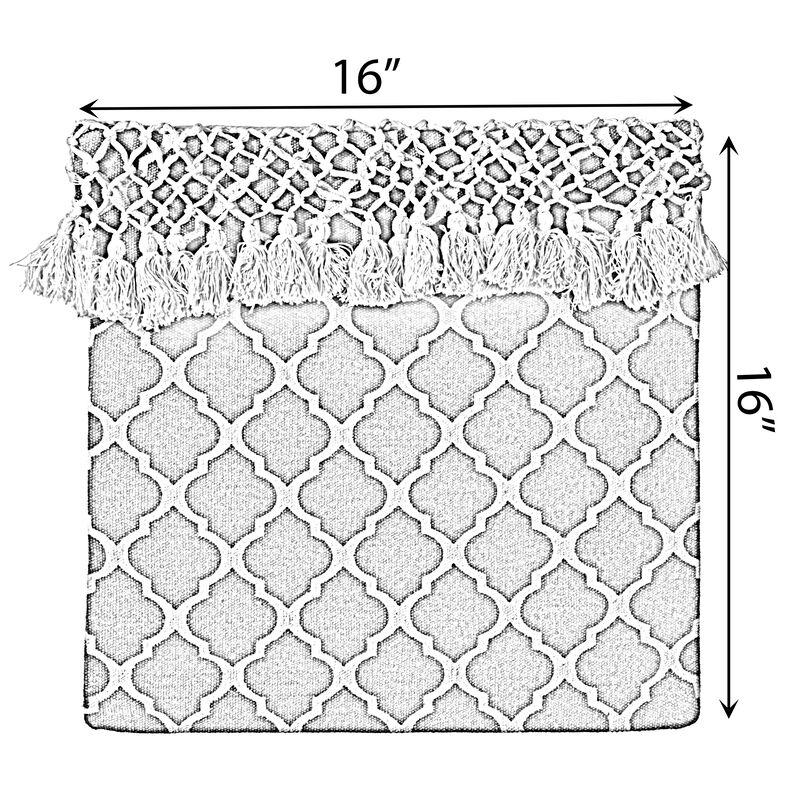 16" Handwoven Cotton Throw Pillow Cover with Ogee Pattern and Tasseled Top with Filler, Charcoal