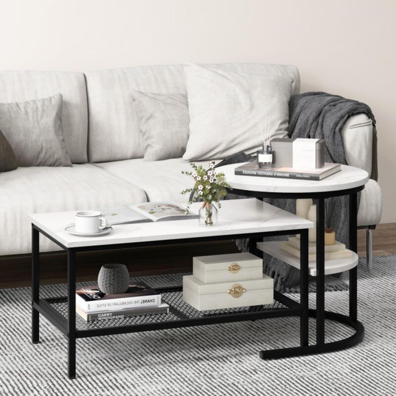 Hivvago Set of 2 Nesting Coffee Table with Extra Storage Shelf for Living Room