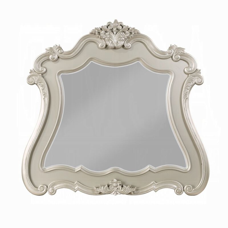 Bowe Dresser Mirror, 47x51, Wood Scalloped Edges and Beveled Glass