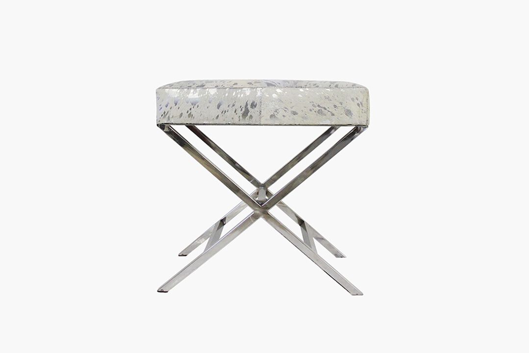 Pasargad Home Safari Silver Foil Cowhide Bench