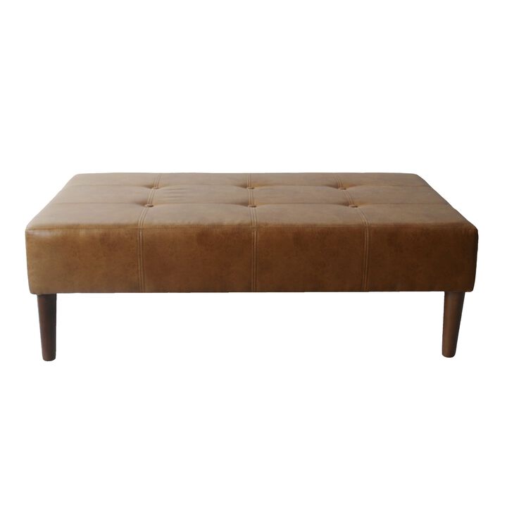 Coffee Table, Brown Wood and Tufted Faux Leather, 46 Inch - Benzara