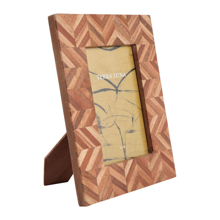 4x6" Wood Herringbone Inlay Photo Frame, Natural