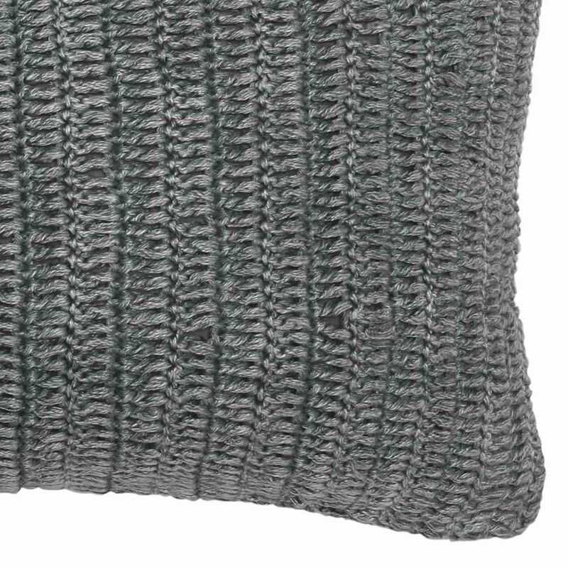 Rectangular Fabric Throw Pillow with Hand Knitted Details, Gray-Benzara
