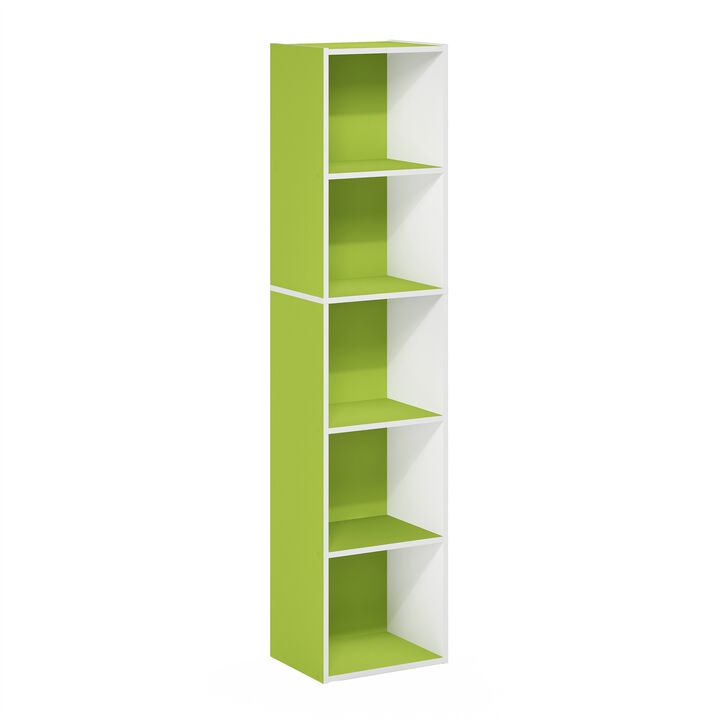 Furinno Luder Bookcase / Book / Storage, 5-Tier Cube, Green/White