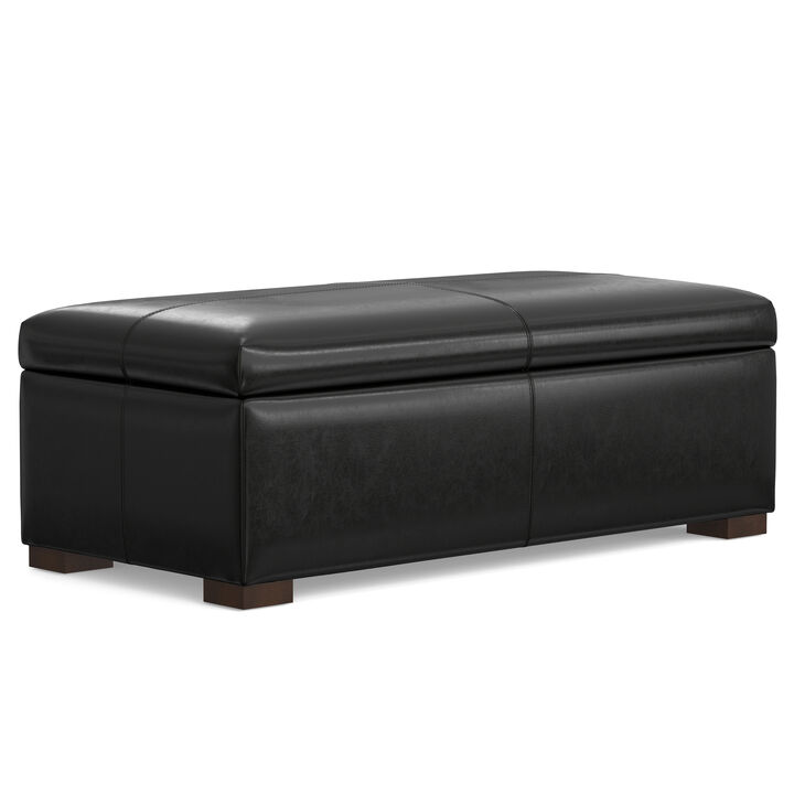 Gabbie 48 inch Wide Contemporary Rectangle Rectangular Storage Ottoman in Midnight Black PU Black faux leather, Assembled
