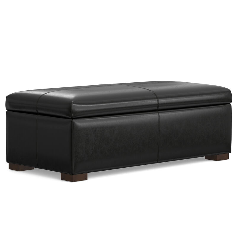 Gabbie 48 inch Wide Contemporary Rectangle Rectangular Storage Ottoman in Midnight Black PU Black faux leather, Assembled