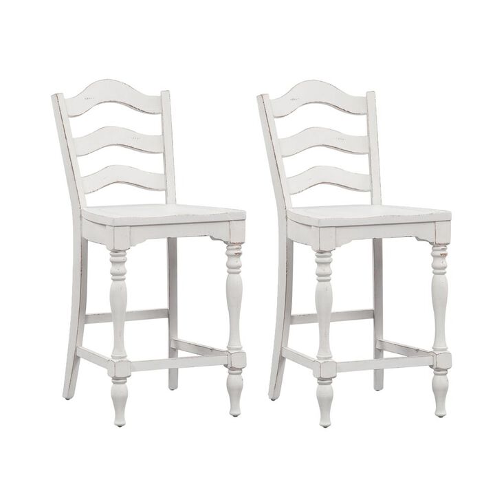 Liberty Furniture Magnolia Manor Ladder Back Counter Chair (RTA)-Set of 2 in Antique White