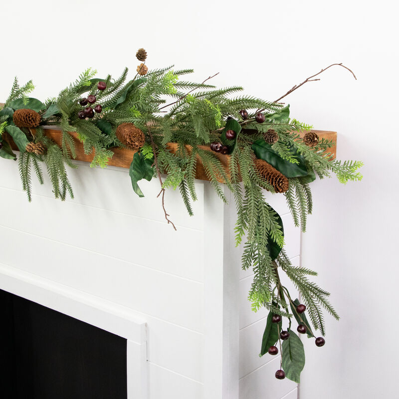 6' Mixed Foliage with Pine Cones and Berries Christmas Garland  Unlit image number 3