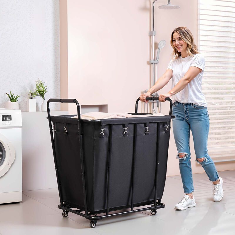 Rolling Utility Shopping Cart with Waterproof Liner, Heavy Duty Basket for Laundry & Storage-Black image number 1