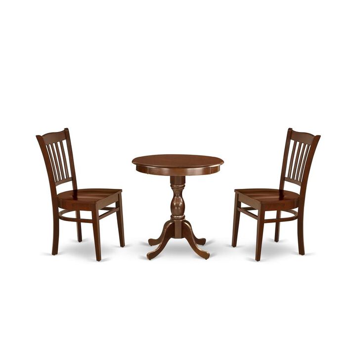 East West Furniture - ESGR3-MAH-W - 3-Pc Kitchen Dining Set - 2 Mid Century Dining Chairs and 1 Wooden Dining Table (Mahogany Finish)