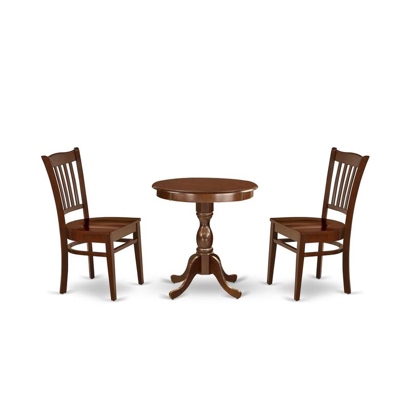 East West Furniture - ESGR3-MAH-W - 3-Pc Kitchen Dining Set - 2 Mid Century Dining Chairs and 1 Wooden Dining Table (Mahogany Finish)
