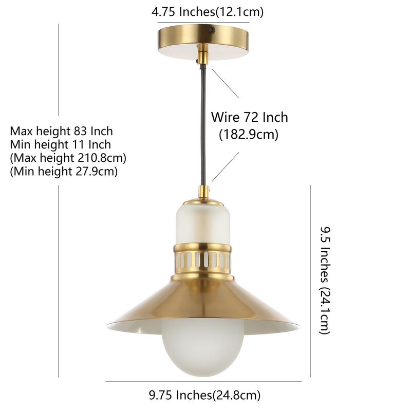 Colin 9.75" Adjustable Iron/Glass Retro Hurricane LED Pendant, Brass Gold
