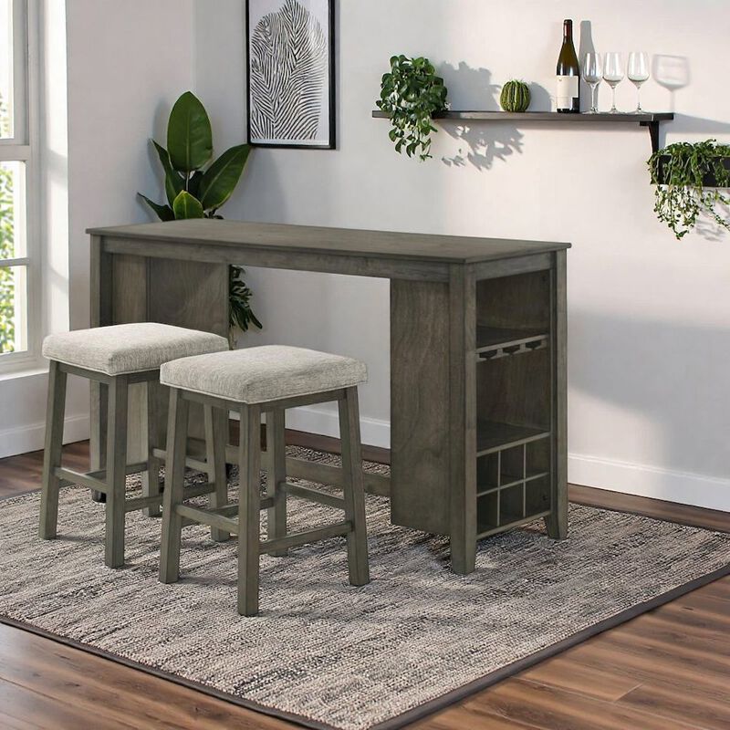 Bar Table with Stools &ndash; Small Kitchen Table for 2 in Solid Wood Finish image number 1