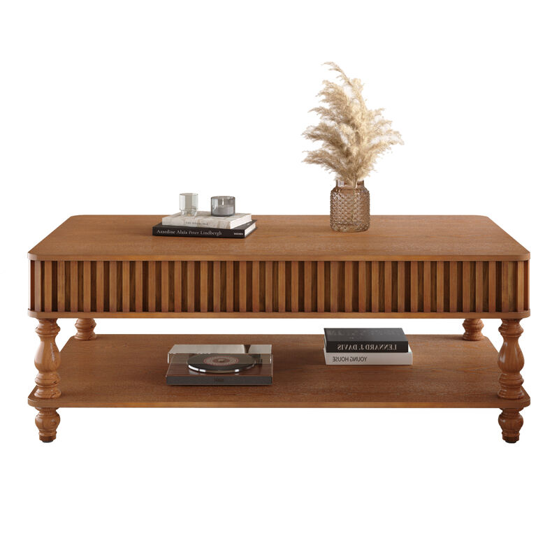 GOODSILO 47.24 Inch Lift Top Coffee Table, Solid Wood Construction, Tool-Free Assembly, Fluted Details, Roman Legs, Dual Storage for Living Room Furniture image number 2